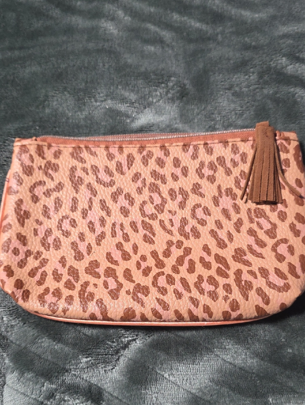 ipsy Pink and Brown Leopard Print Zip Clutch with Tassel
